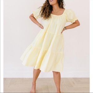 Calista Yellow Spring Tiered Cotton Dress Off the Shoulder Size Large